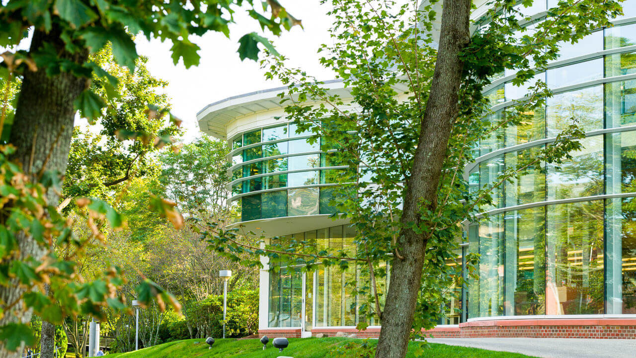 Exterior view of the Arnold Bernhard Library